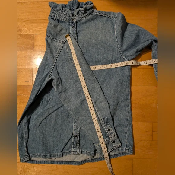 Ba&Sh Denim Shirt High Ruffle Collar Blue Size 3 - Picture 3 of 11
